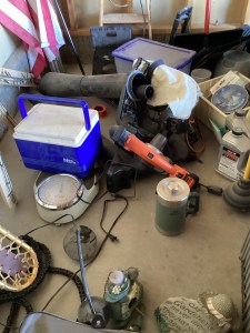 antique ice box vintage mitre flask garden tools sticks