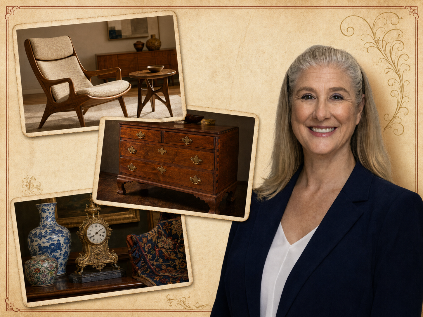 Becky Hogge appraising antique furniture, decorative arts and fine art collections in Texas