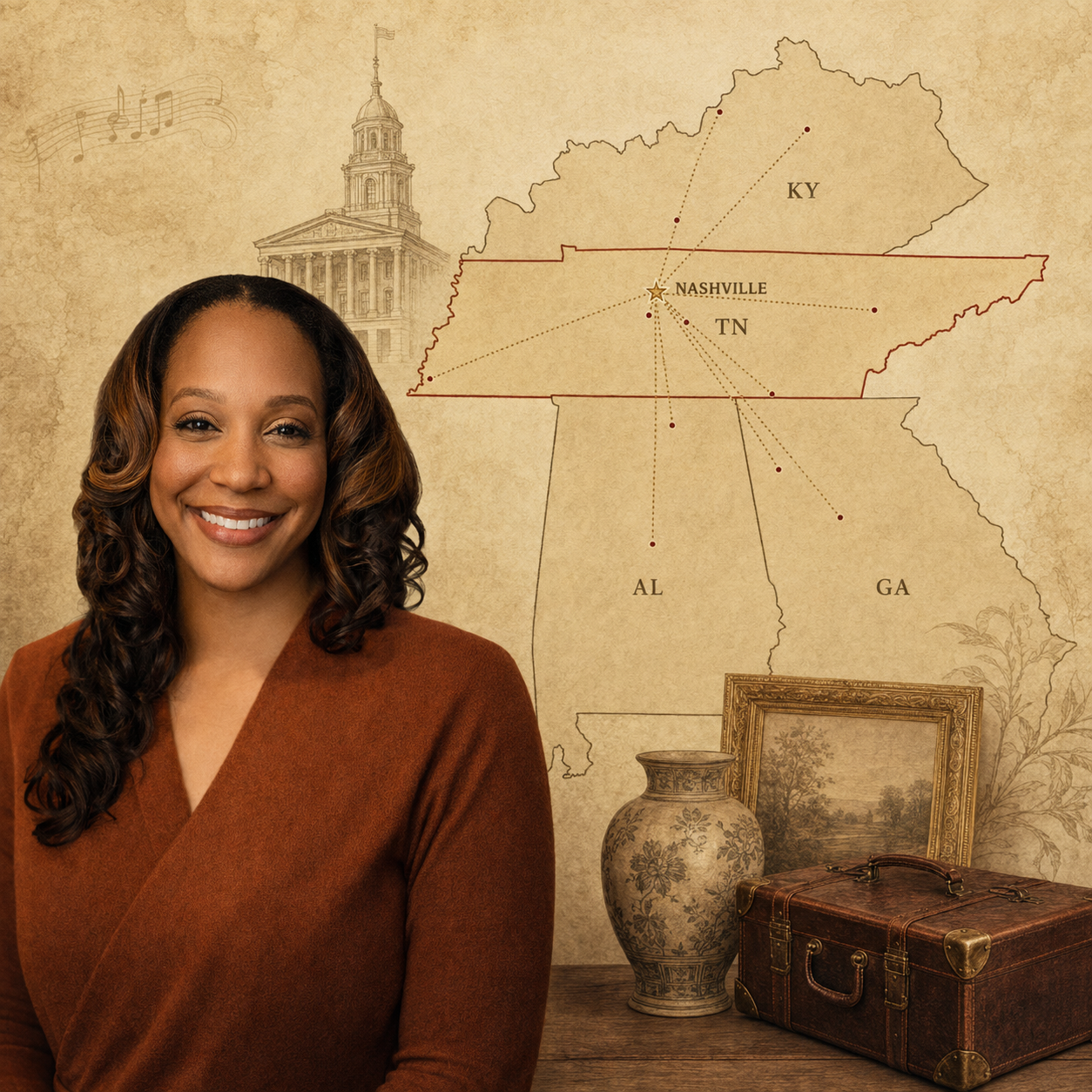 Alicia Randolph, Nashville Tennessee personal property appraiser, with Tennessee and regional service map