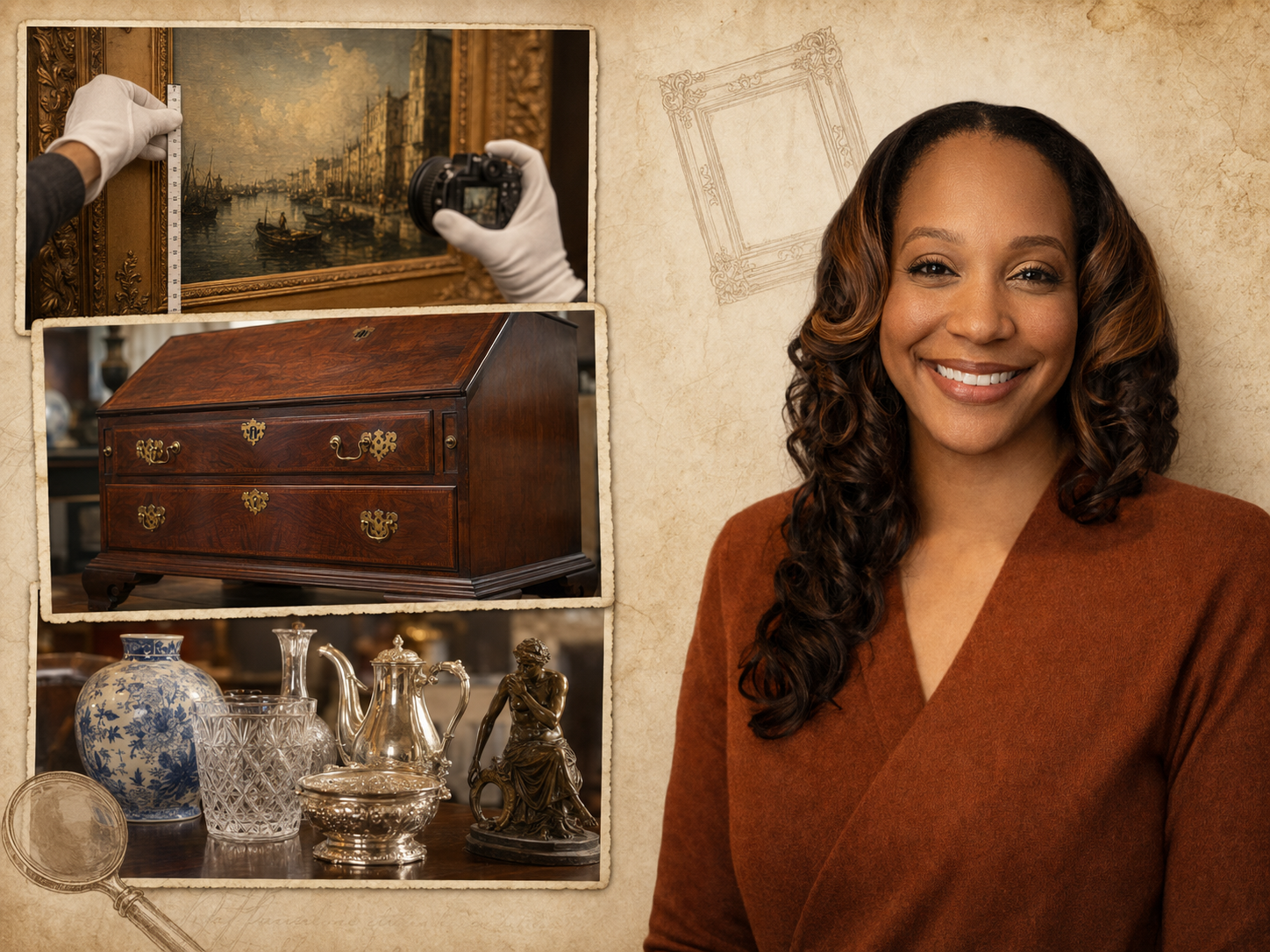 Alicia Randolph appraising fine art, antique furniture and decorative objects in Nashville, Tennessee