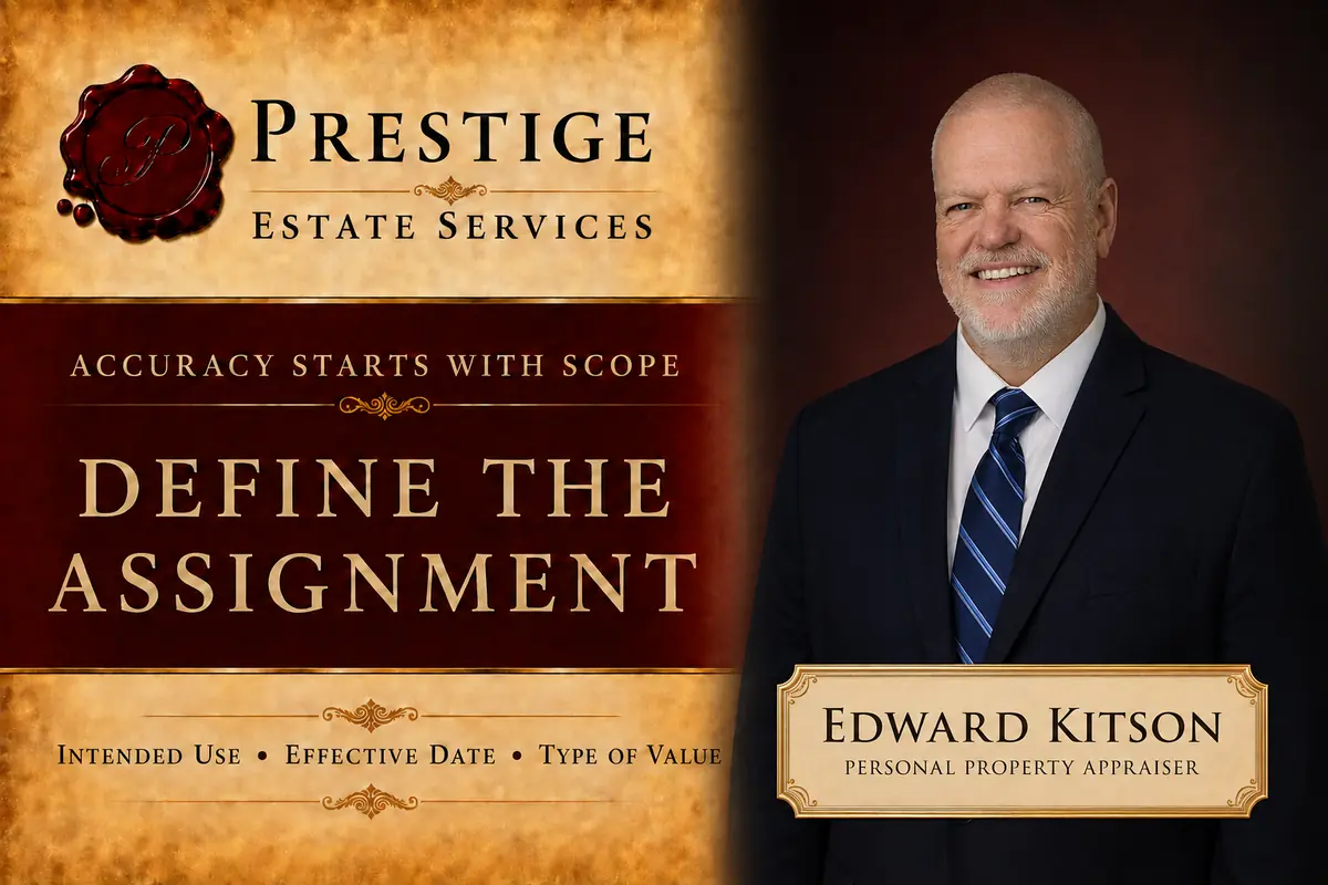 Edward Kitson presenting the intended use, effective date, and type of value considerations for an FF&E appraisal assignment