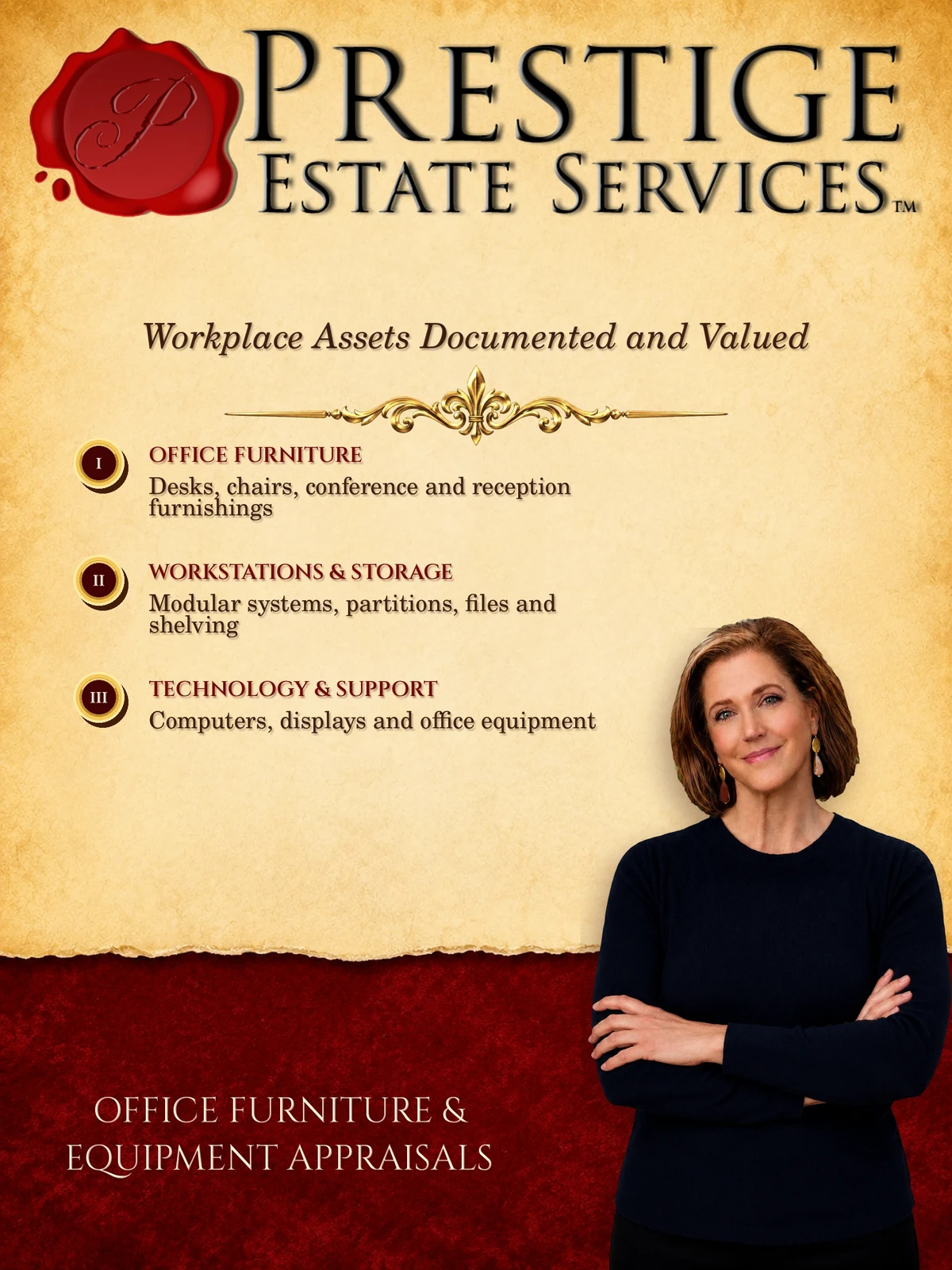 Brenda Blackmon presenting office furniture and equipment appraisal services