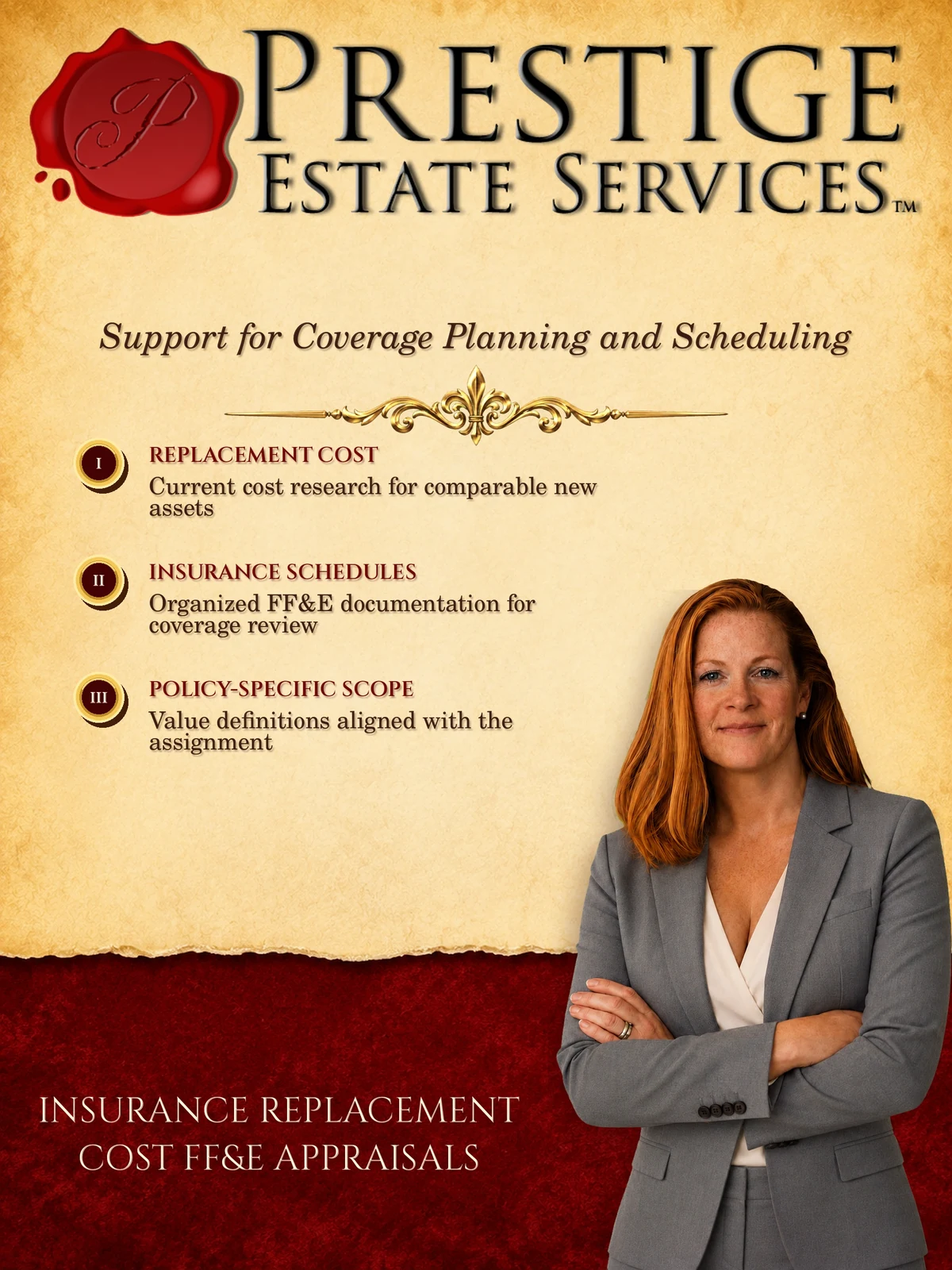 Alicia Weaver presenting insurance replacement cost FF&E appraisal services