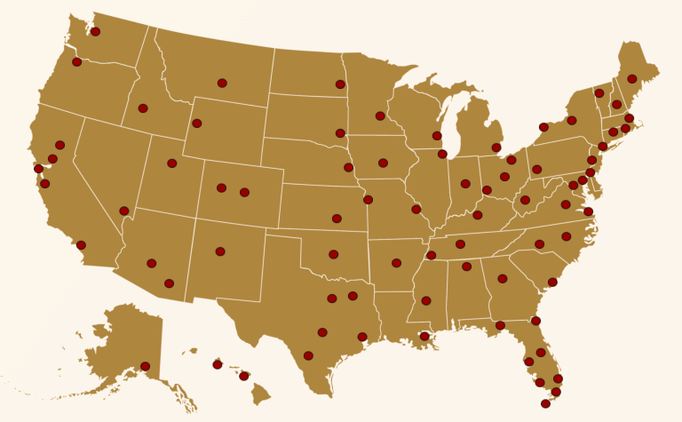 Nationwide personal property appraisal locations map for Prestige Estate Services