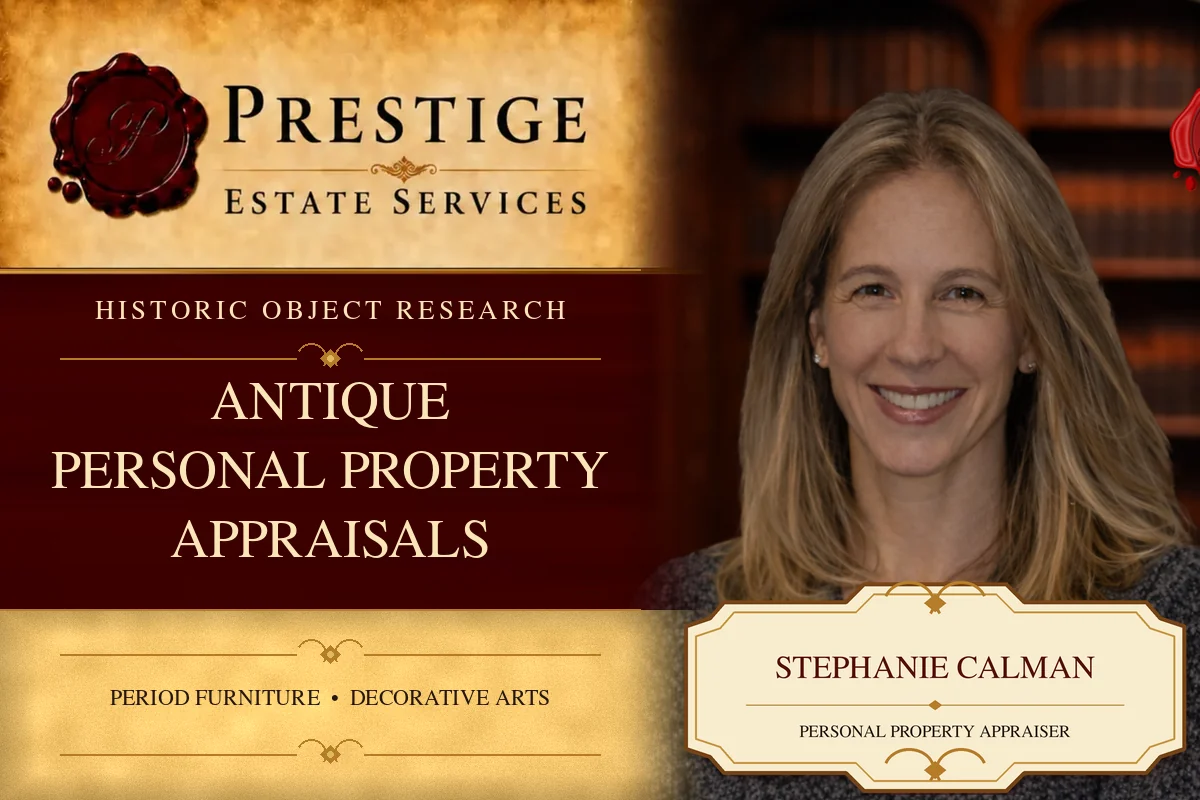 Stephanie Calman on the Prestige Estate Services antique appraisal card.