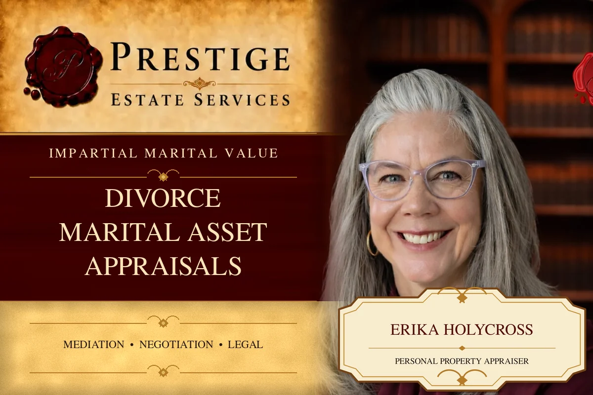 Erika Holycross on the Prestige Estate Services divorce appraisal card.