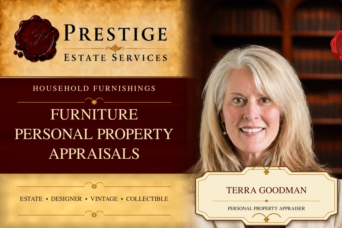 Terra Goodman on the Prestige Estate Services furniture appraisal card.