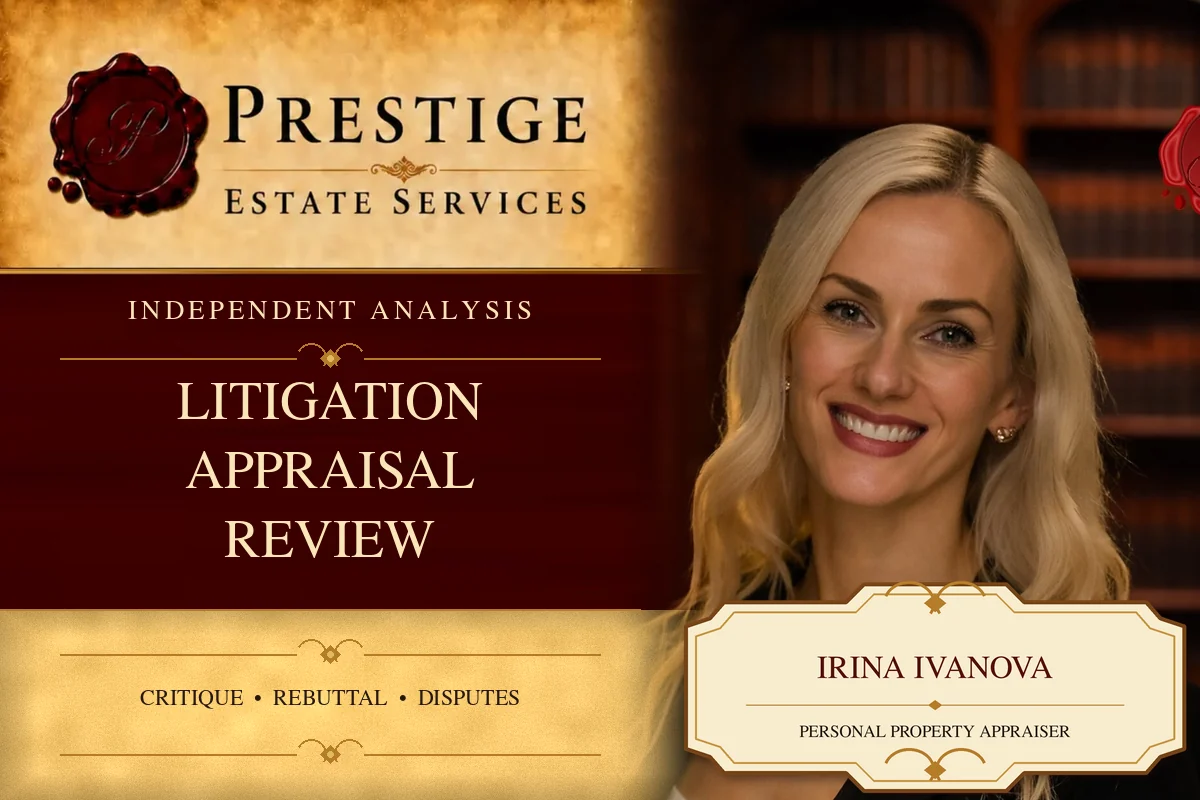 Irina Ivanova on the Prestige Estate Services litigation appraisal review card.