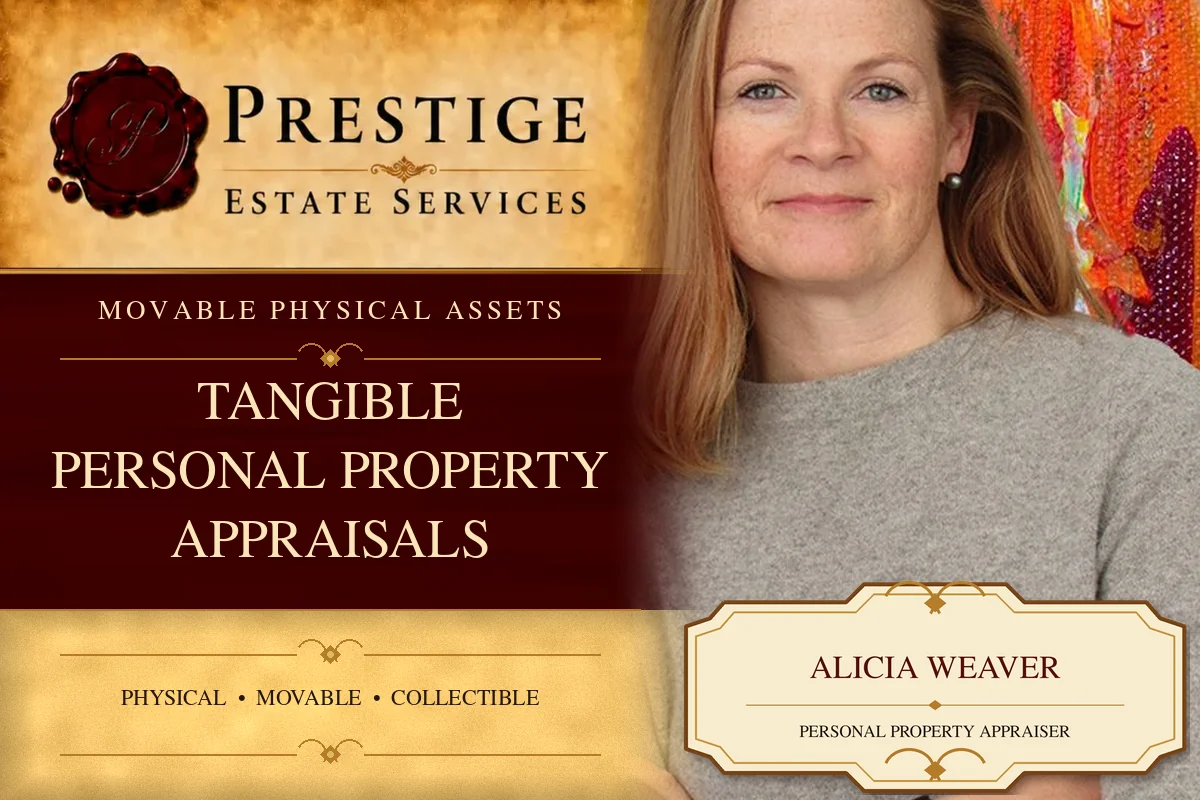 Alicia Weaver on the Prestige Estate Services tangible personal property appraisal card.