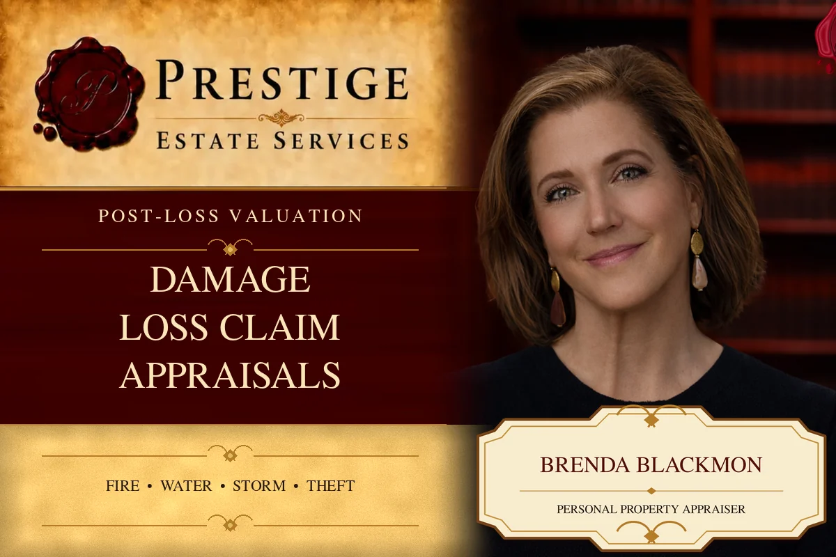 Brenda Blackmon on the Prestige Estate Services damage and loss claim appraisal card.