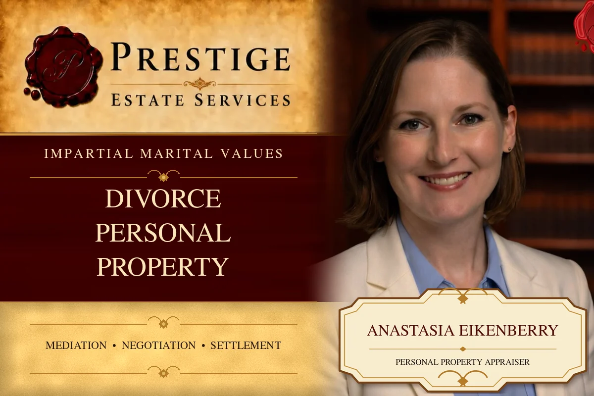Anastasia Eikenberry on the Prestige Estate Services divorce appraisal card.