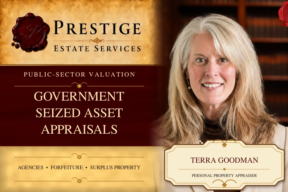 Terra Goodman on the Prestige Estate Services government and seized asset appraisal card.