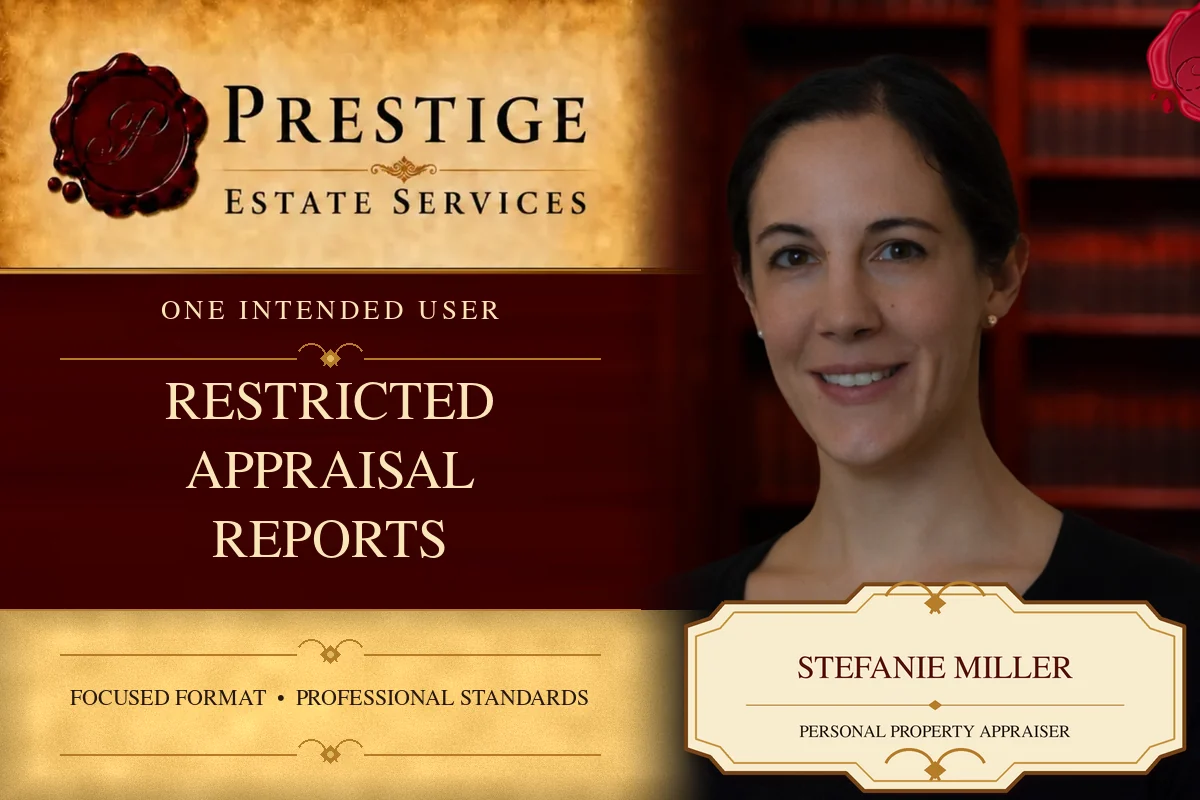 Stefanie Miller on the Prestige Estate Services restricted appraisal report card.
