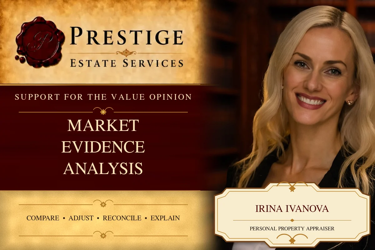 Irina Ivanova of Prestige Estate Services presenting estate tax market evidence analysis