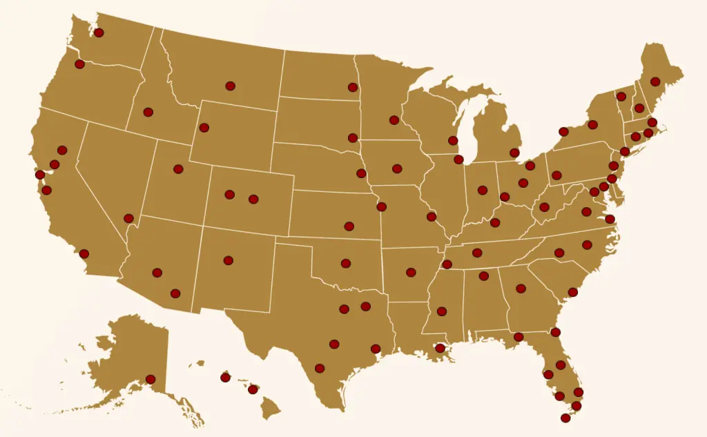 Map of Prestige Estate Services locations across the United States