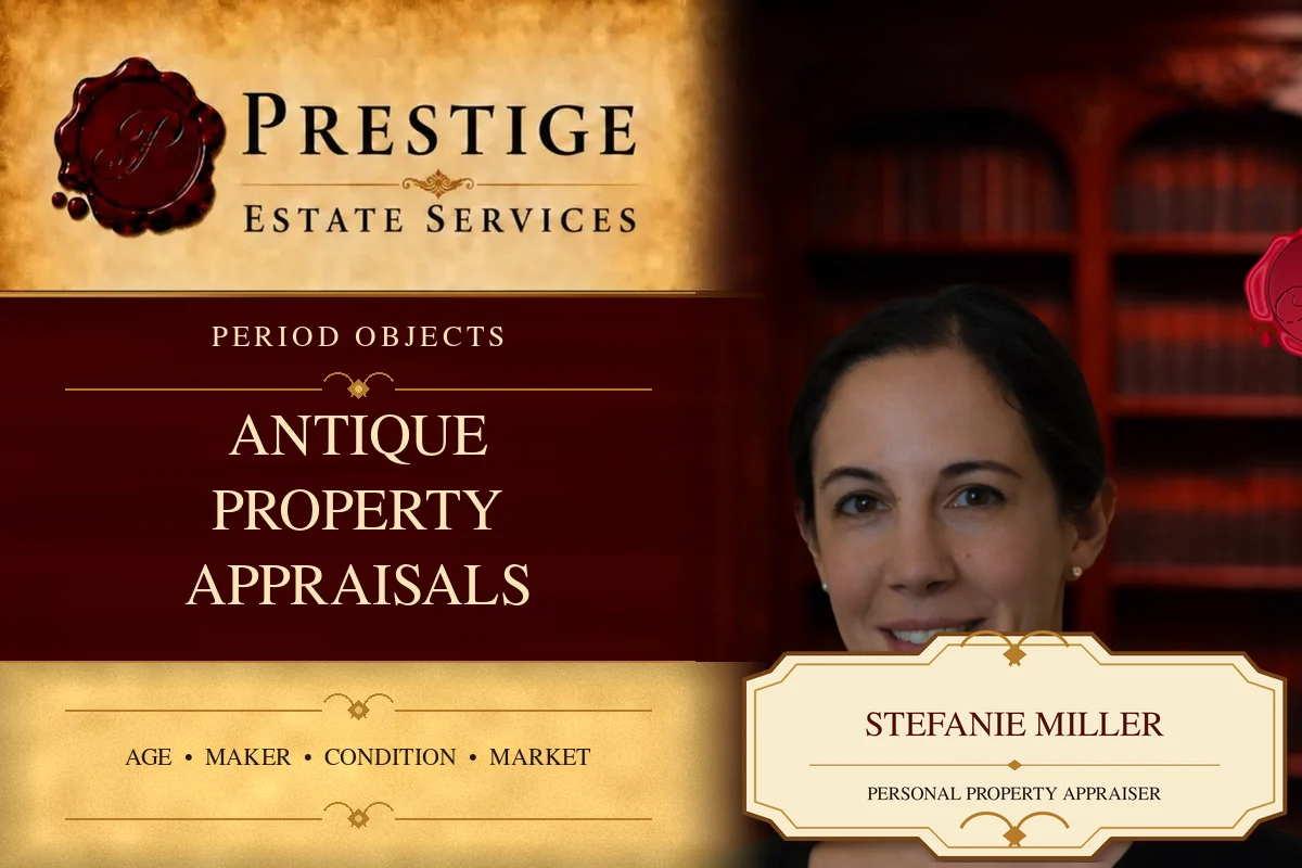 Stefanie Miller on the Prestige Estate Services antique appraisal card.