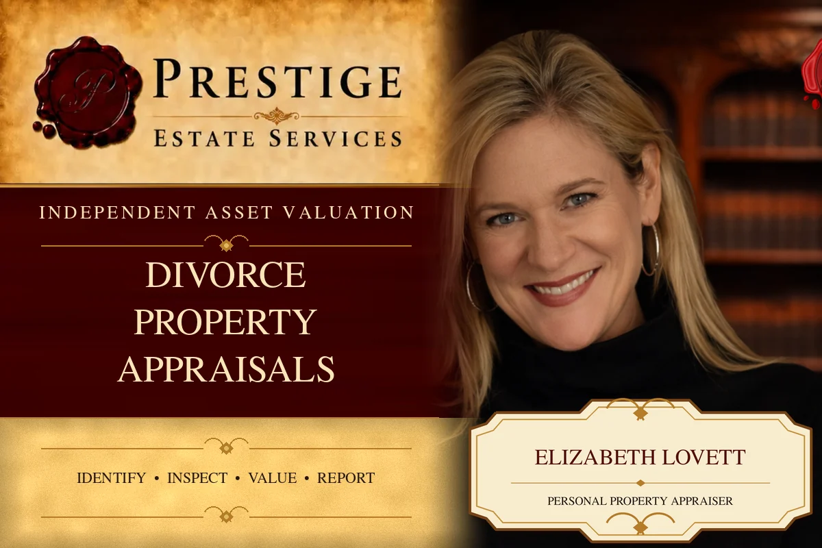 Elizabeth Lovett on the Prestige Estate Services divorce appraisal card.