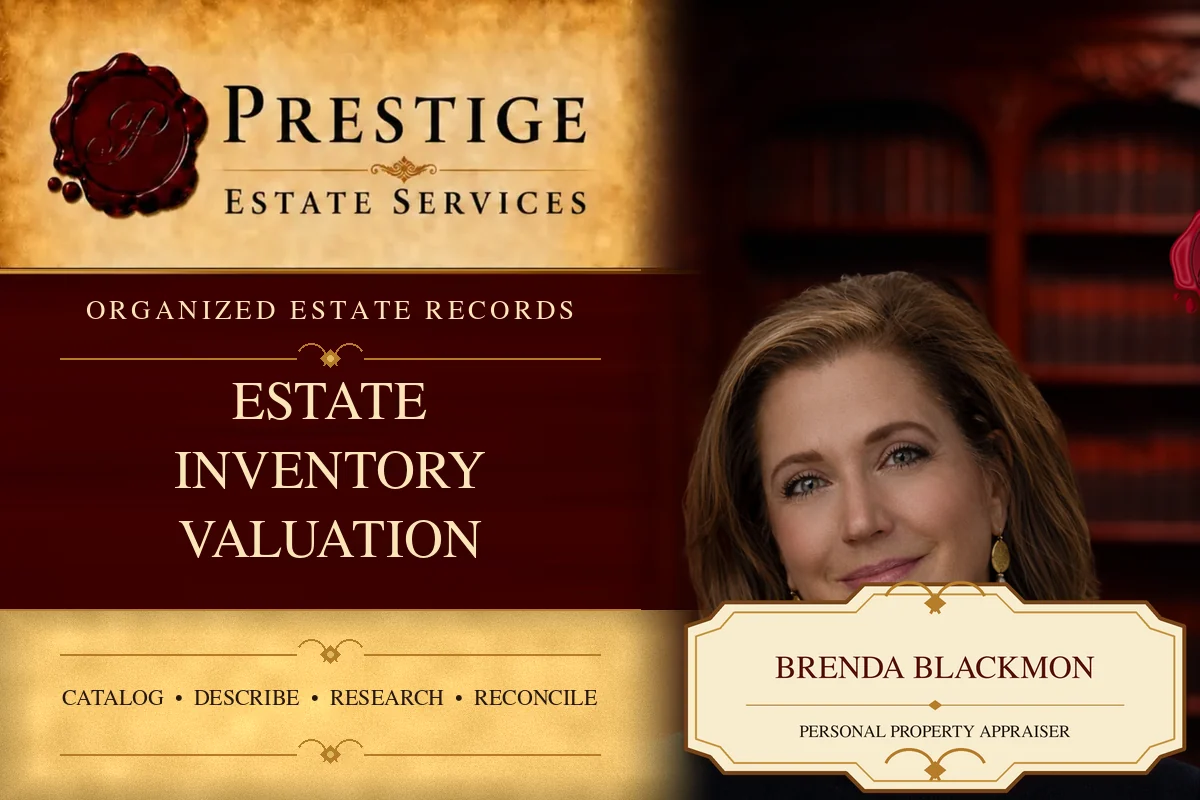 Brenda Blackmon on the Prestige Estate Services estate inventory appraisal card.