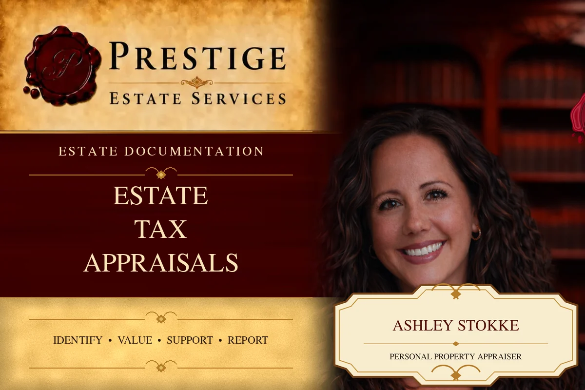 Ashley Stokke on the Prestige Estate Services estate tax appraisal card.