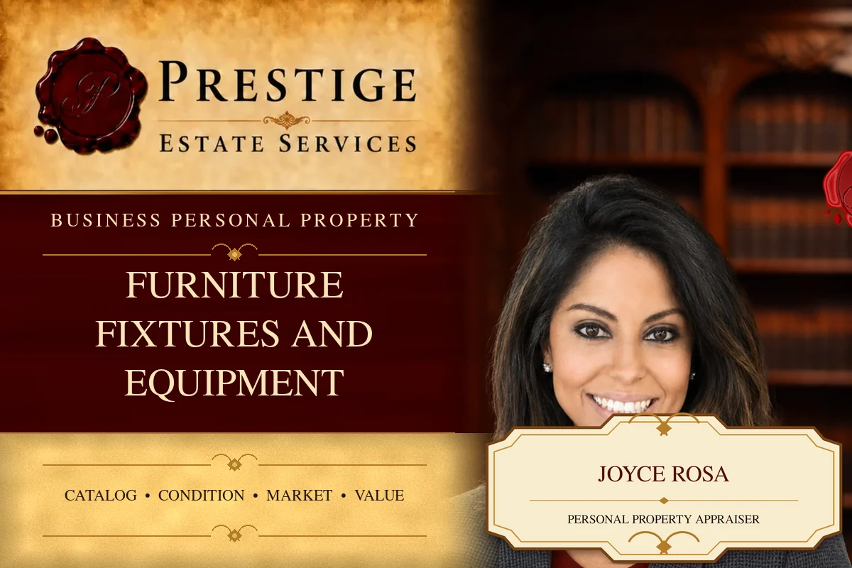 Joyce Rosa on the Prestige Estate Services furniture, fixtures and equipment appraisal card.