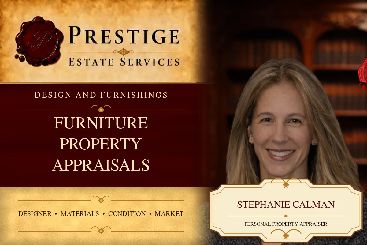 Stephanie Calman on the Prestige Estate Services furniture appraisal card.