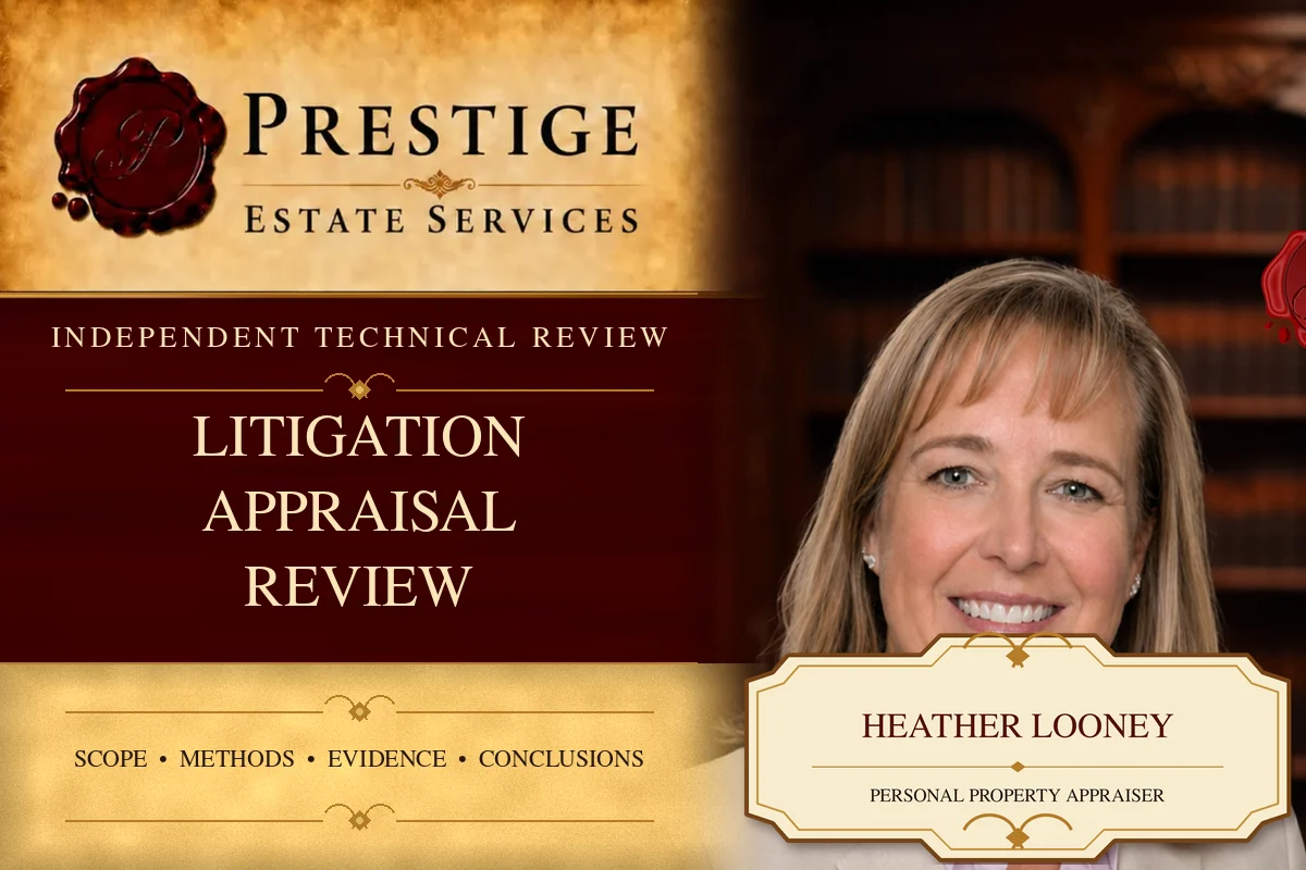 Heather Looney on the Prestige Estate Services litigation review appraisal card.