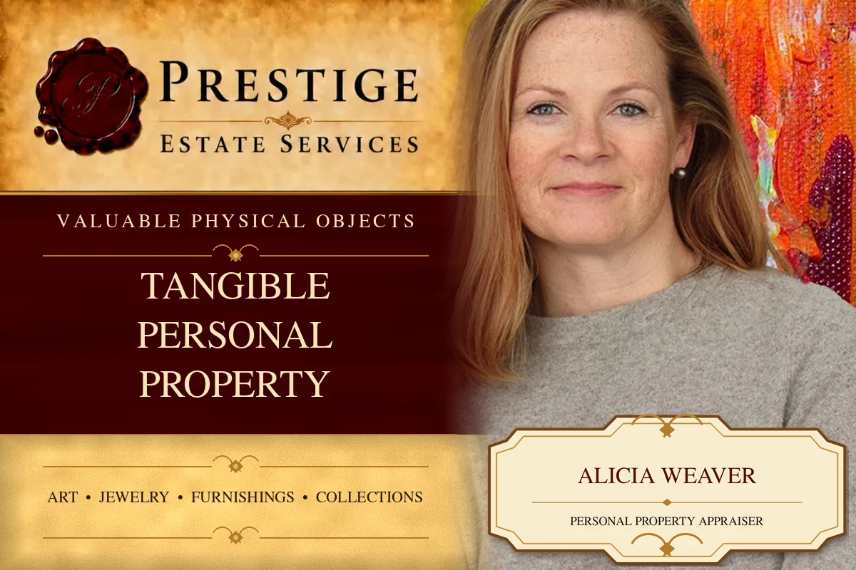 Alicia Weaver on the Prestige Estate Services tangible personal property appraisal card.