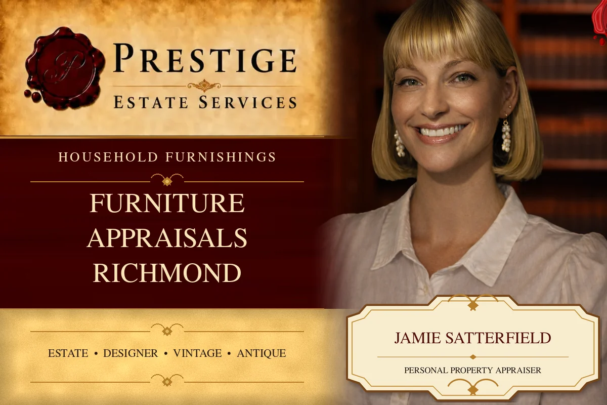 Jamie Satterfield on the Prestige Estate Services furniture appraisals card.