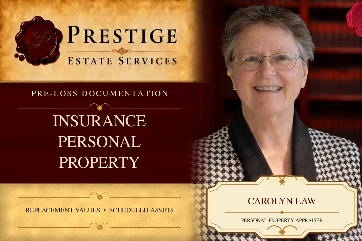 Carolyn Law on the Prestige Estate Services insurance appraisals card.