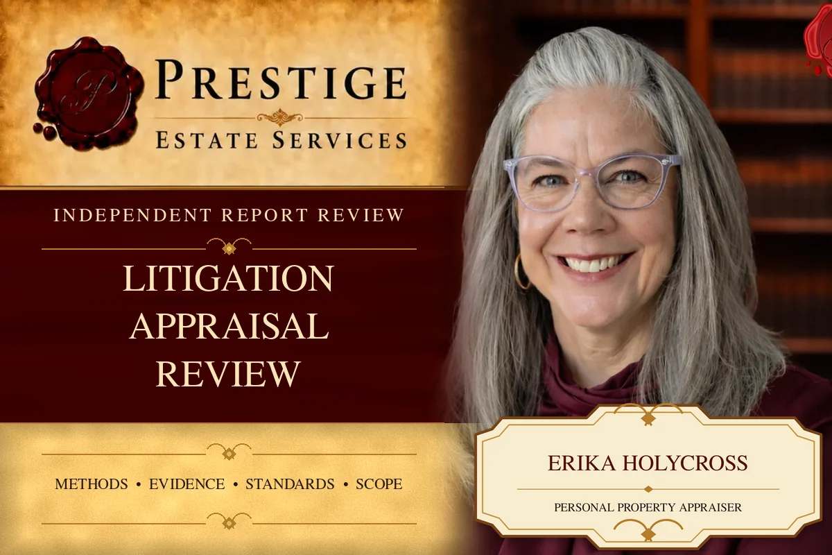 Erika Holycross on the Prestige Estate Services litigation appraisal review card.