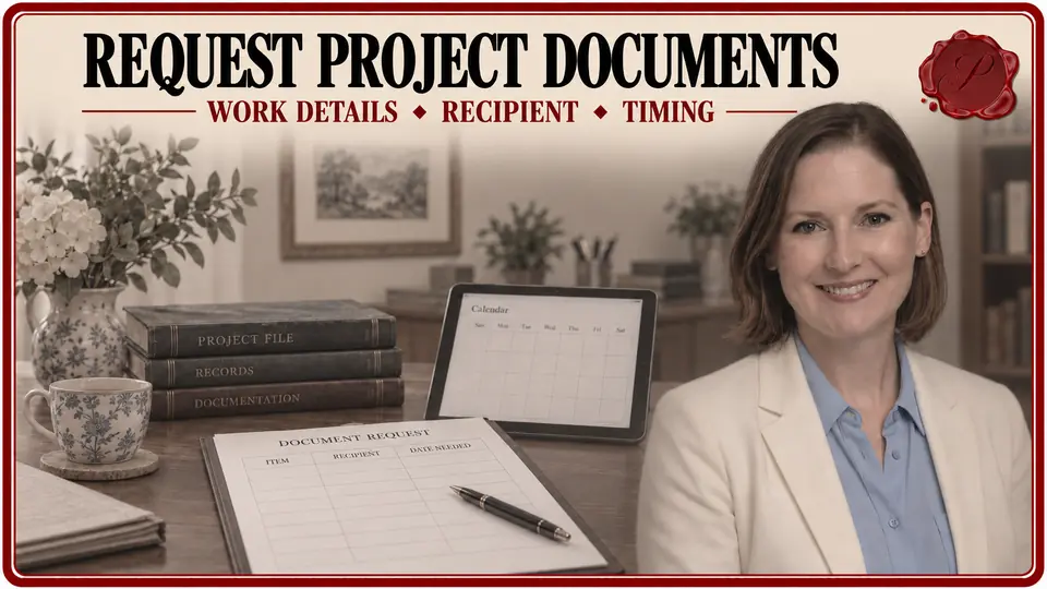 Appraiser beside a project file, document request and calendar for arranging appraisal insurance documentation.