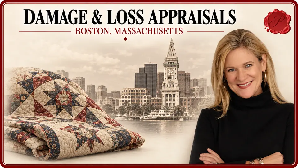 Damage and loss appraisal in Boston, Massachusetts, with quilt, Custom House Tower and a Prestige appraiser.