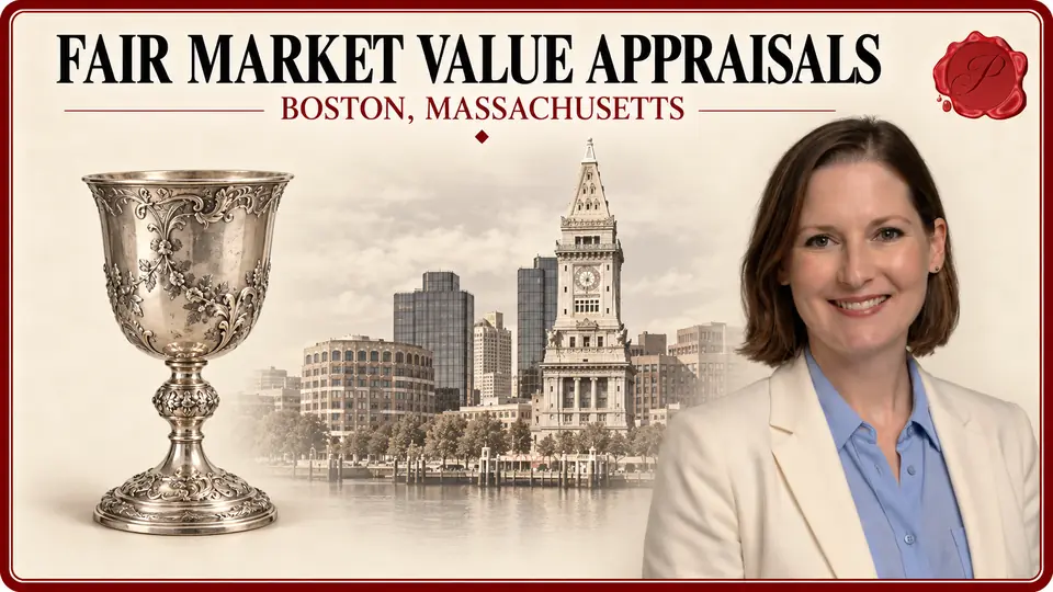 Fair market value appraisal in Boston, Massachusetts, with goblet, Custom House Tower and a Prestige appraiser.