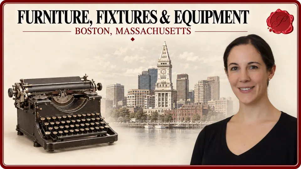 Ff&e appraisal in Boston, Massachusetts, with typewriter, Custom House Tower and a Prestige appraiser.