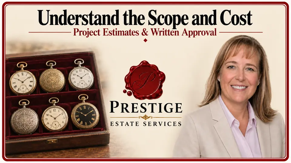 Pocket watches in a display tray illustrating the scope of a charitable donation appraisal.