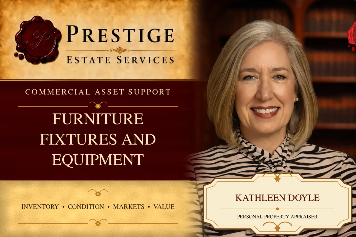 Kathleen Doyle on the Prestige Estate Services furniture fixtures and equipment appraisal card.
