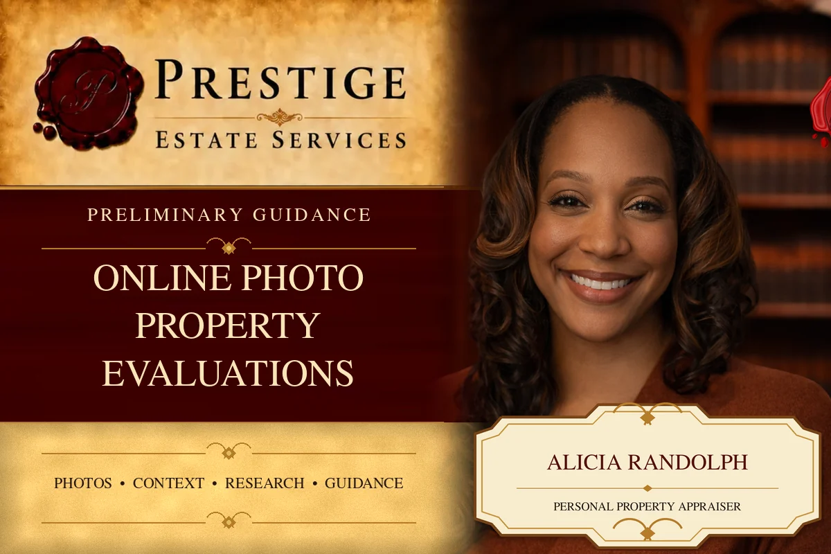 Alicia Randolph on the Prestige Estate Services online photo property evaluations appraisal card.
