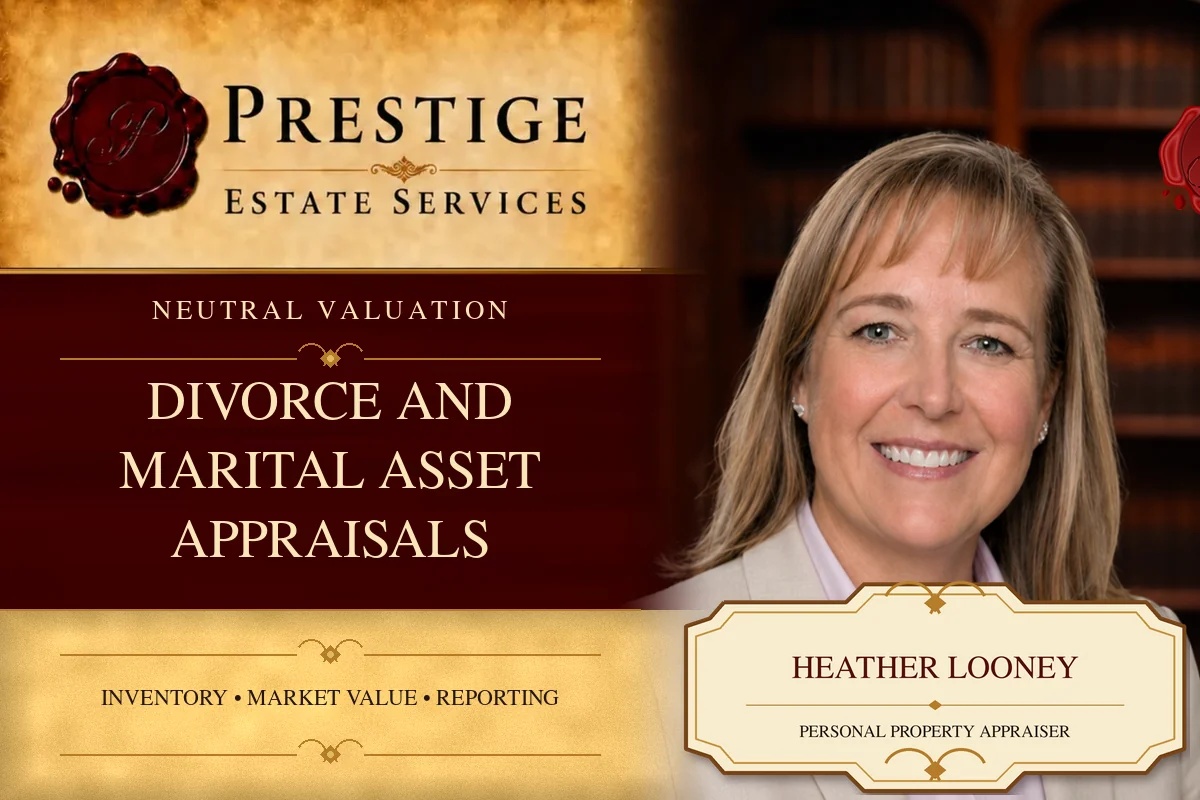 Heather Looney on the Prestige Estate Services divorce appraisal card.