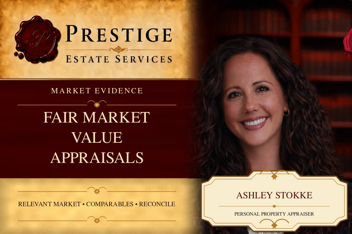 Ashley Stokke on the Prestige Estate Services fair market value appraisal card.