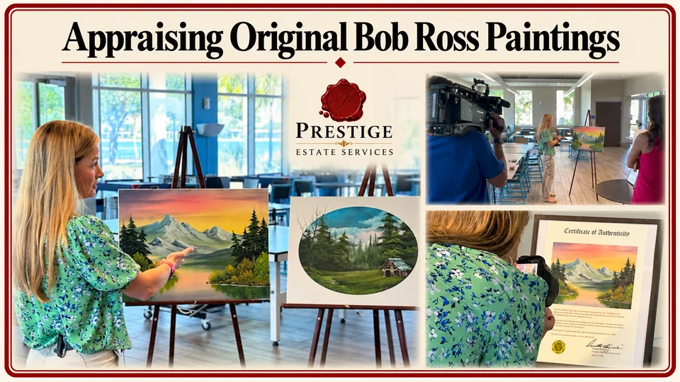 Fine art appraisal of original Bob Ross landscape paintings in Naples, Florida, with artwork inspection and supporting documents.
