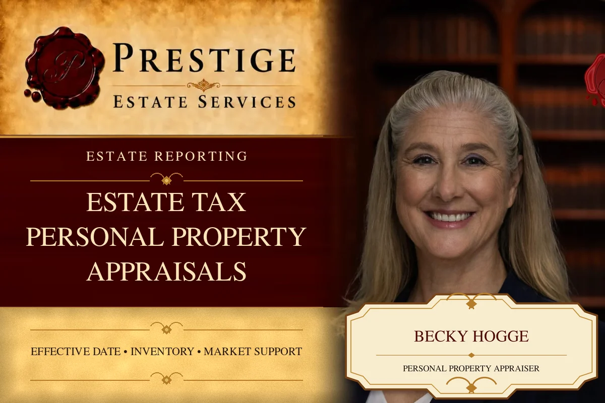 Becky Hogge on the Prestige Estate Services estate tax appraisal card.