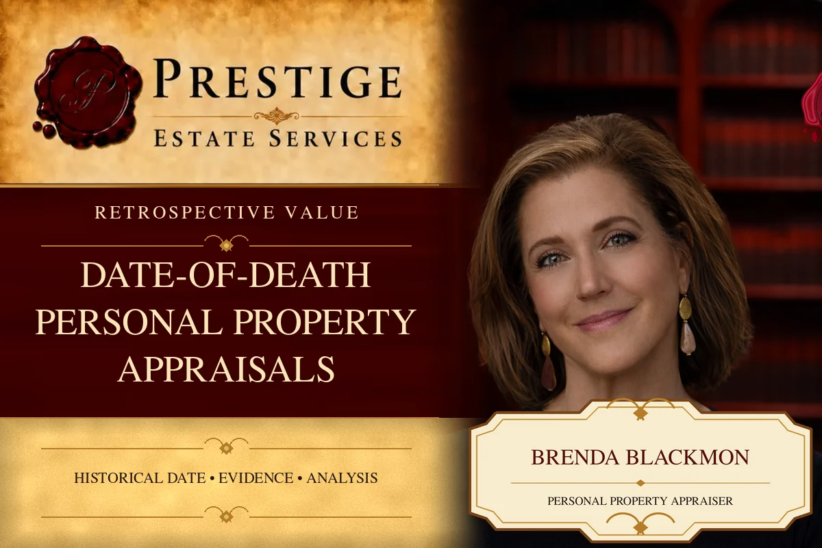 Brenda Blackmon on the Prestige Estate Services date of death appraisal card.