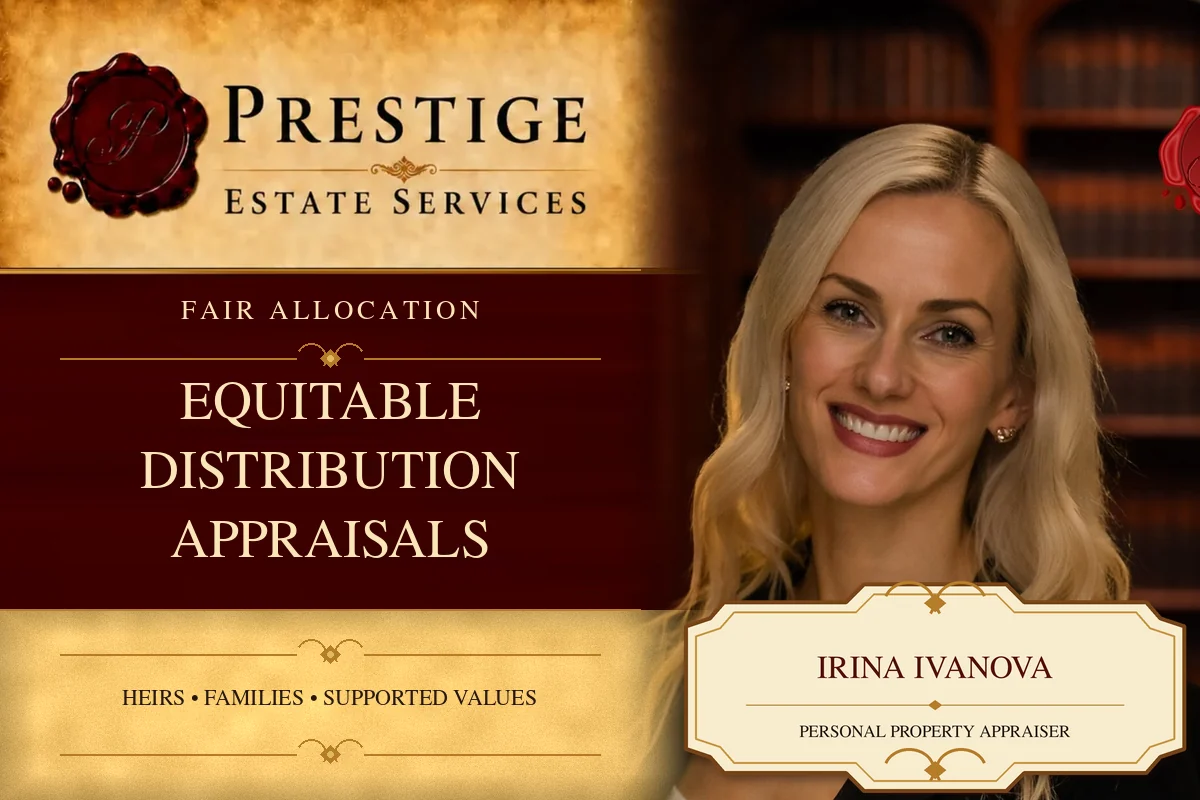 Irina Ivanova on the Prestige Estate Services equitable distribution appraisal card.