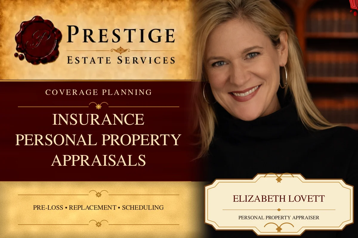 Elizabeth Lovett on the Prestige Estate Services insurance appraisal card.